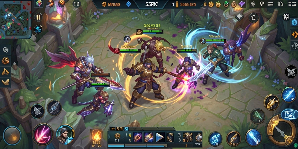 Tampilan gameplay MOBA seru dan dinamis di 55RK.