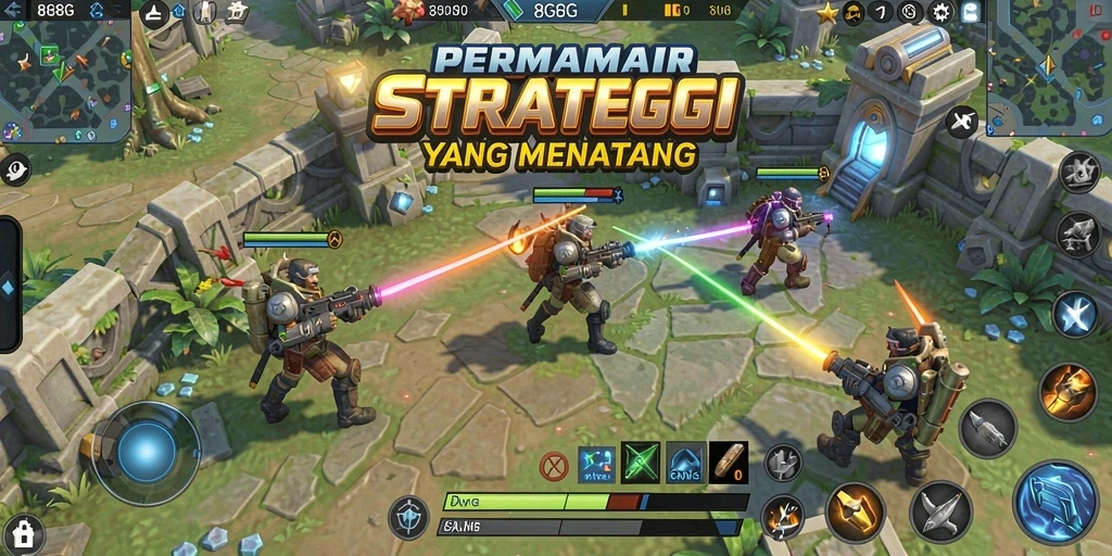 Screenshot gameplay 8G8G yang menunjukkan pertempuran strategi intens.