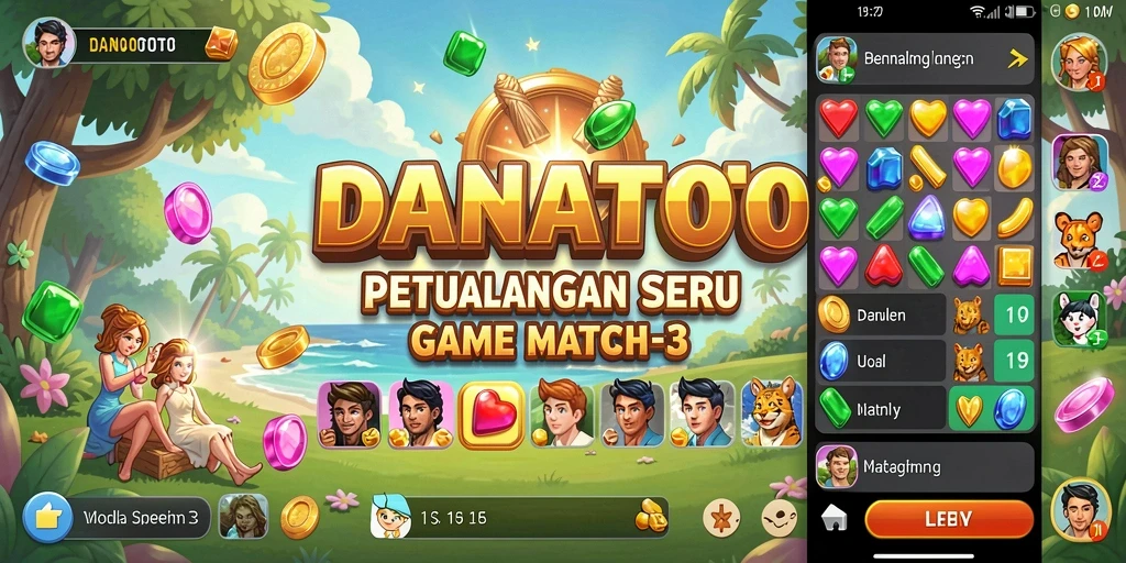 Screenshot gameplay DANATOTO dengan berbagai warna menyala.