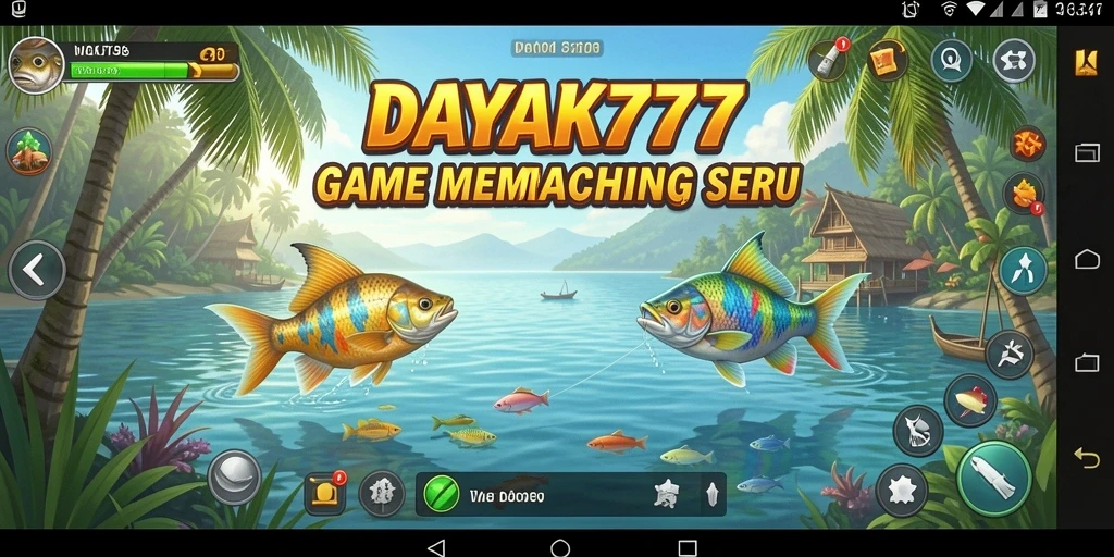 Screenshot utama menunjukkan aksi memancing yang menegangkan dan grafis yang memukau.