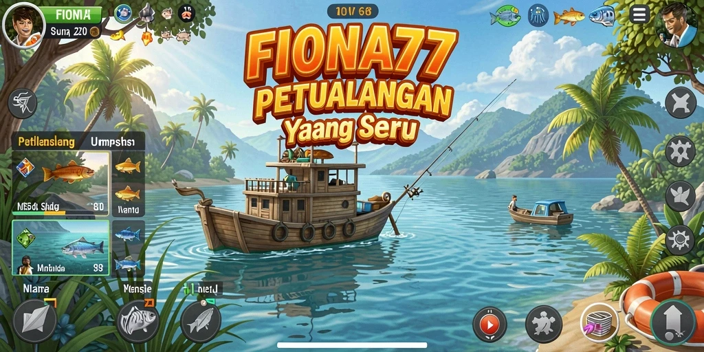 Screenshot gameplay FIONA77 yang menampilkan aktivitas memancing yang menegangkan.