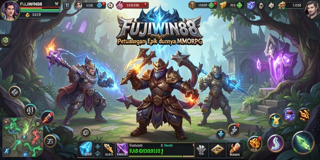Tampilan epik gameplay dalam FUJIWIN88 dengan karakter beraksi di dunia fantastis.