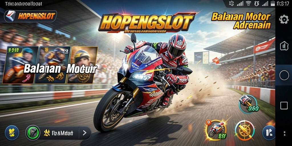 Screenshot gameplay HOPENGSLOT menampilkan aksi balapan motor yang seru.