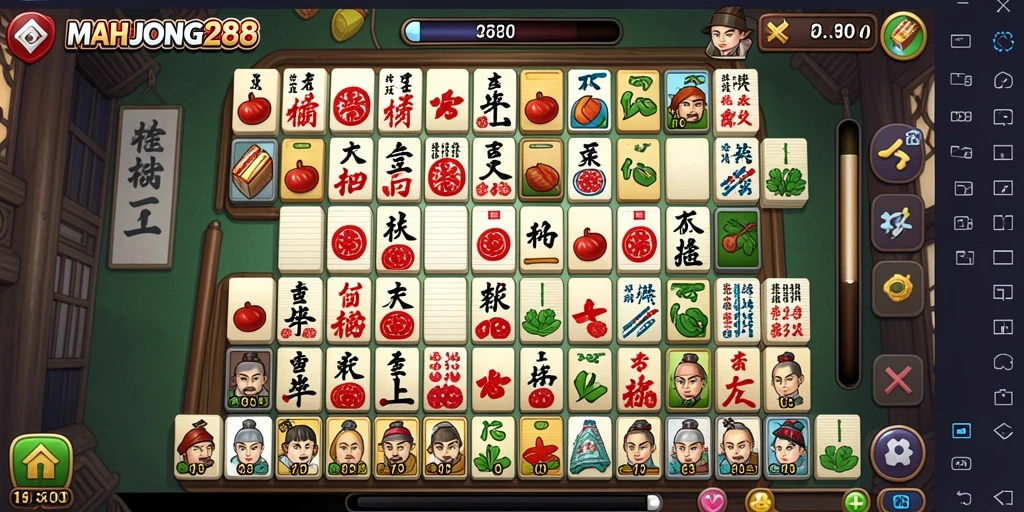 Tampilan menarik gameplay Match-3 di MAHJONG288.