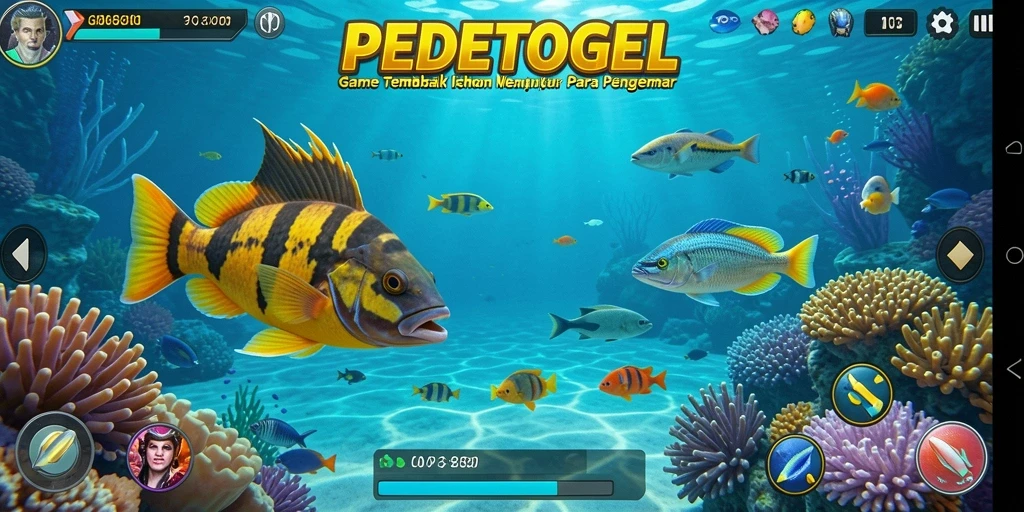 Screenshot gameplay PEDETOGEL menampilkan aksi menangkap ikan yang seru.