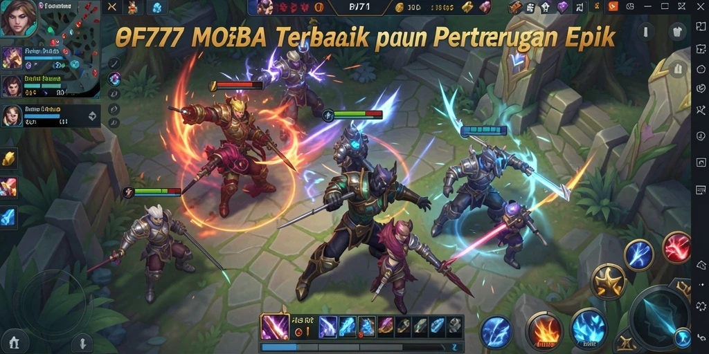 Tampilan menarik dari gameplay MOBA PF777 dengan karakter beragam dan pertarungan seru.