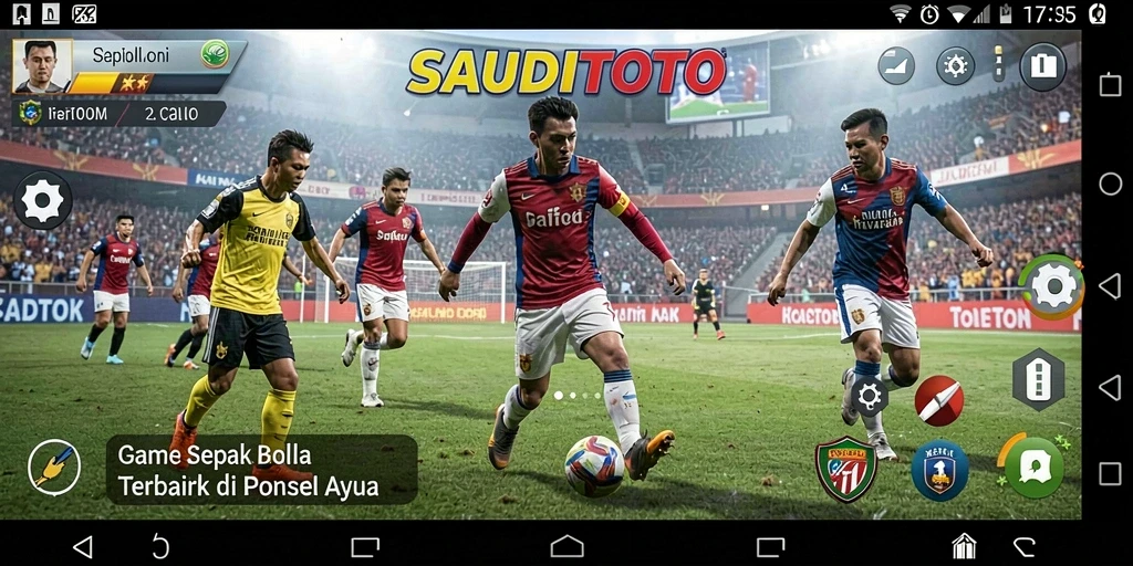Tampilan gameplay SAUDITOTO dengan aksi sepak bola yang mendebarkan.