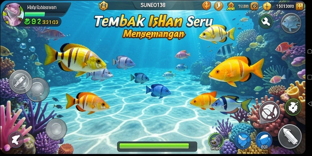 Screenshot utama SUNEO138 menampilkan aksi seru menangkap ikan.