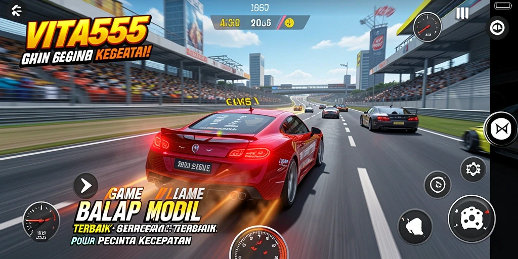 Screenshot gameplay VITA555 menampilkan aksi balap mobil yang seru.