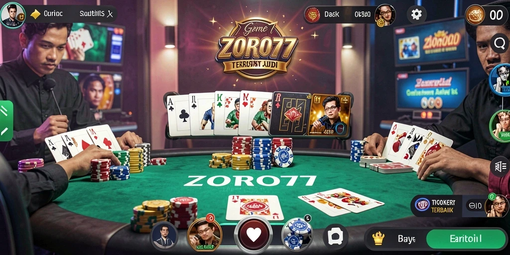 Tampilan gameplay seru dari ZORO77 saat bermain poker online.